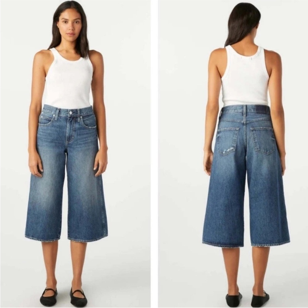 AMO Gabriela Wide Leg High Rise Culotte Denim Short Size 27